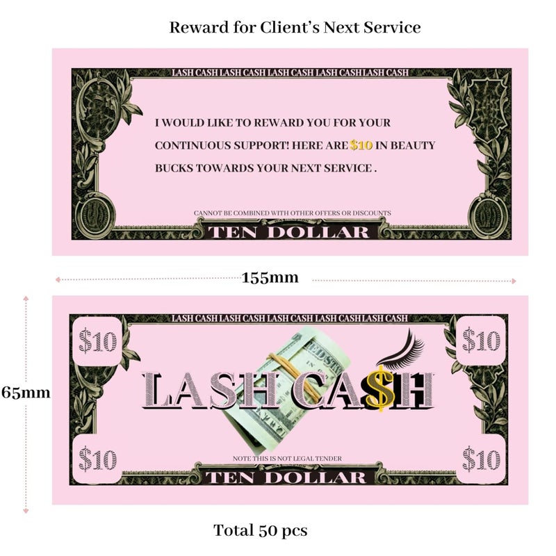 Mocomfor Loyalty Cards for Business Lashes, Lash Aftercare Kit Inserts Coupon Voucher Clients Gifts Reward Discount Cards for Eyelash Extension Business, pink 50pcs - Image 3